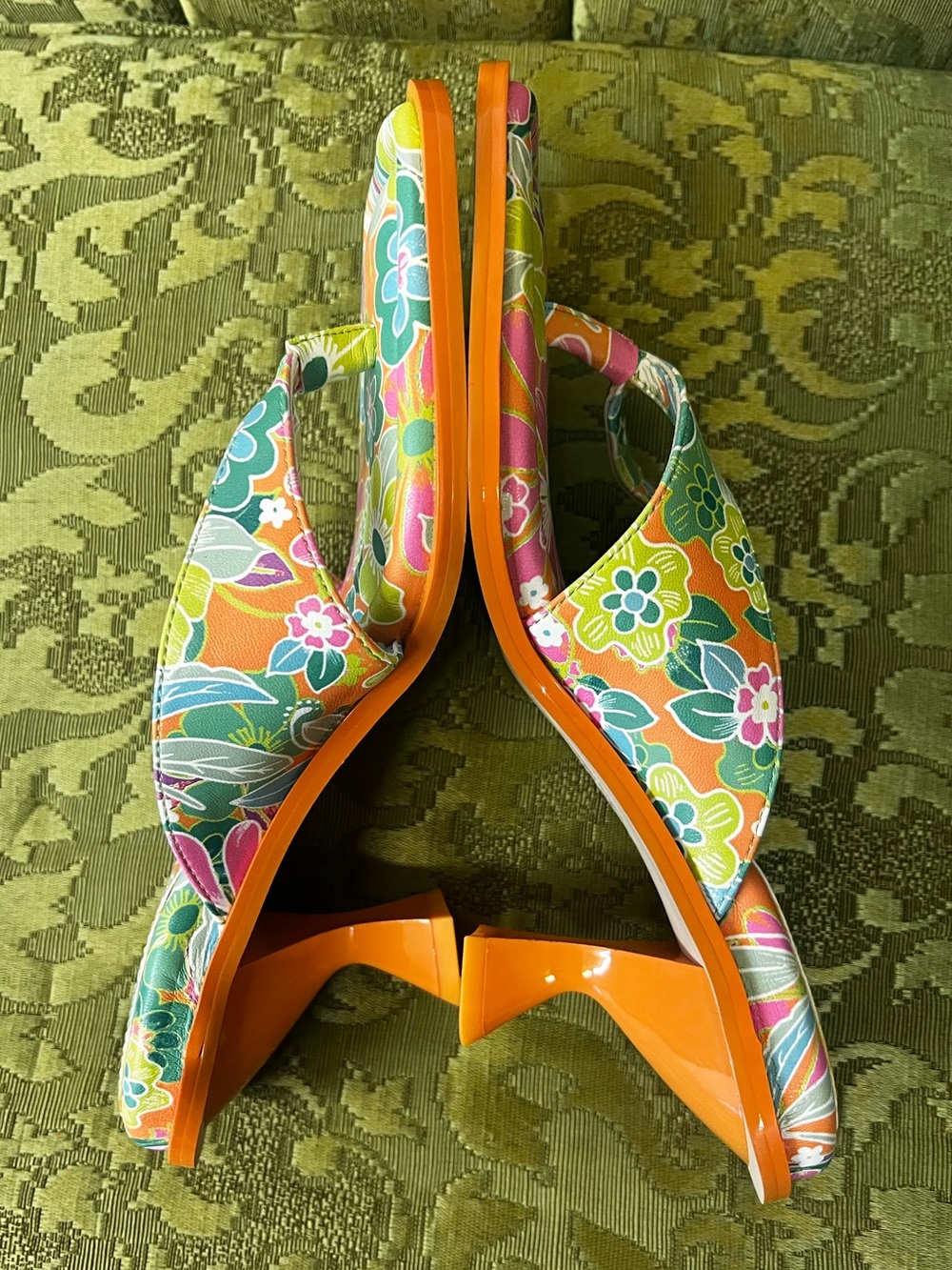 Circus Sam Edelman Womens 7.5 Orange Floral
Square Toe Heeled Sandals - Picture 2 of 7